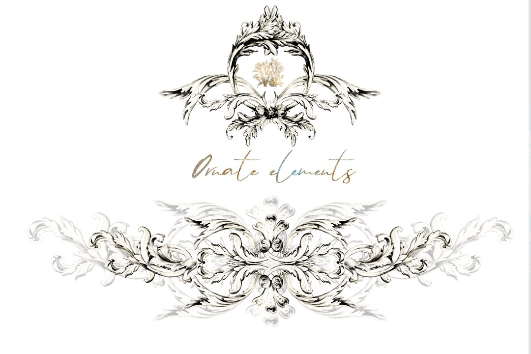 Black and White Ornaments Clip Art Baroque Elements Clipart Etsy