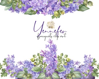 Clipart floreale lilla ad acquerello: bouquet da sposa boho (PNG)
