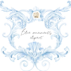 Blauwe barokke ornamenten illustraties, aquarel elementen clipart, prins grenzen, antiek lijstwerk, wintervorst, royal babyshower, het is een jongen