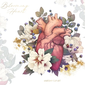 Floral Human Heart Anatomy Clipart: Peony PNG Set (Digital Download)