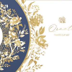 Goldfolie Blumenrahmen Clip Art, Hochzeit Clipart, Kranz png, elegantes Ornament, goldene Rose Rand, königliche Blume, Hand gezeichnete verzierte Kunst