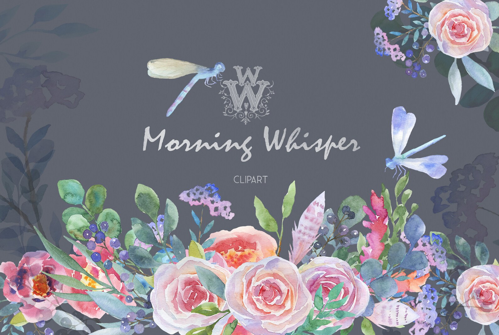 Watercolor Blush Pink Floral Clip Art Rose Peony Flower | Etsy