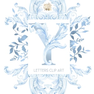 Imágenes prediseñadas de letras reales azules, imágenes prediseñadas de monograma de baby shower, alfabeto PNG de heladas de invierno, iniciales vintage, cresta ABC, adorno, logotipo, hojas
