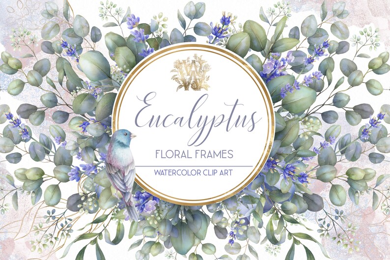 Download Watercolor eucalyptus border clip art wedding greenery | Etsy