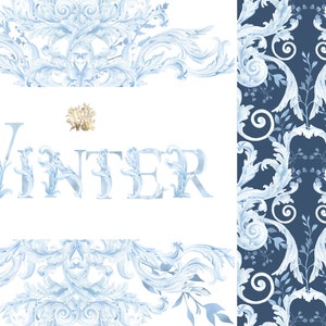 May include: A winter-themed design featuring a blue and white ornate pattern with the word "Winter" in the center. The design is perfect for creating cards, invitations, or other winter-themed crafts.