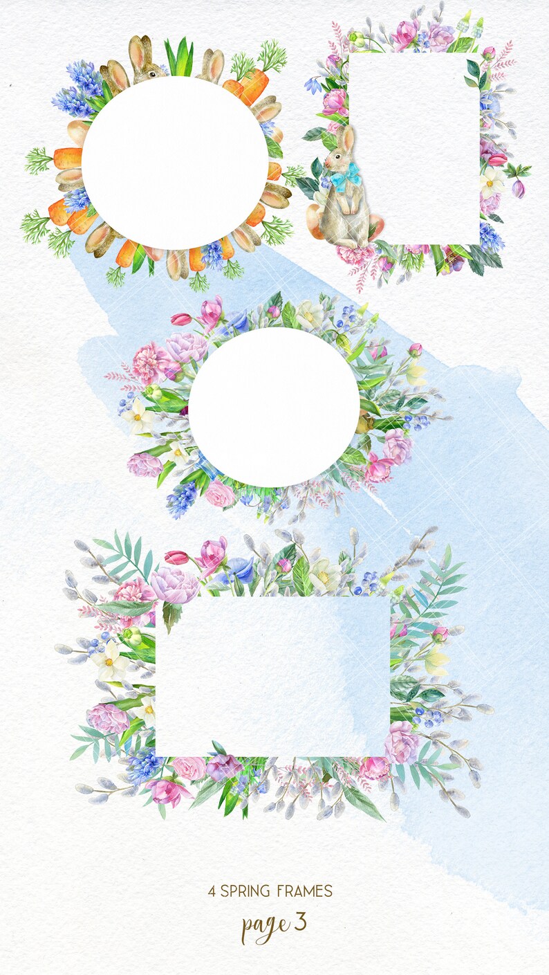 Watercolor Easter Clipart, Hand-drawn Spring Bunny Floral Wreath PNG - Etsy