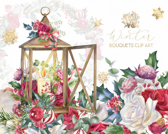 christmas floral border clipart watercolor winter frame clip etsy etsy