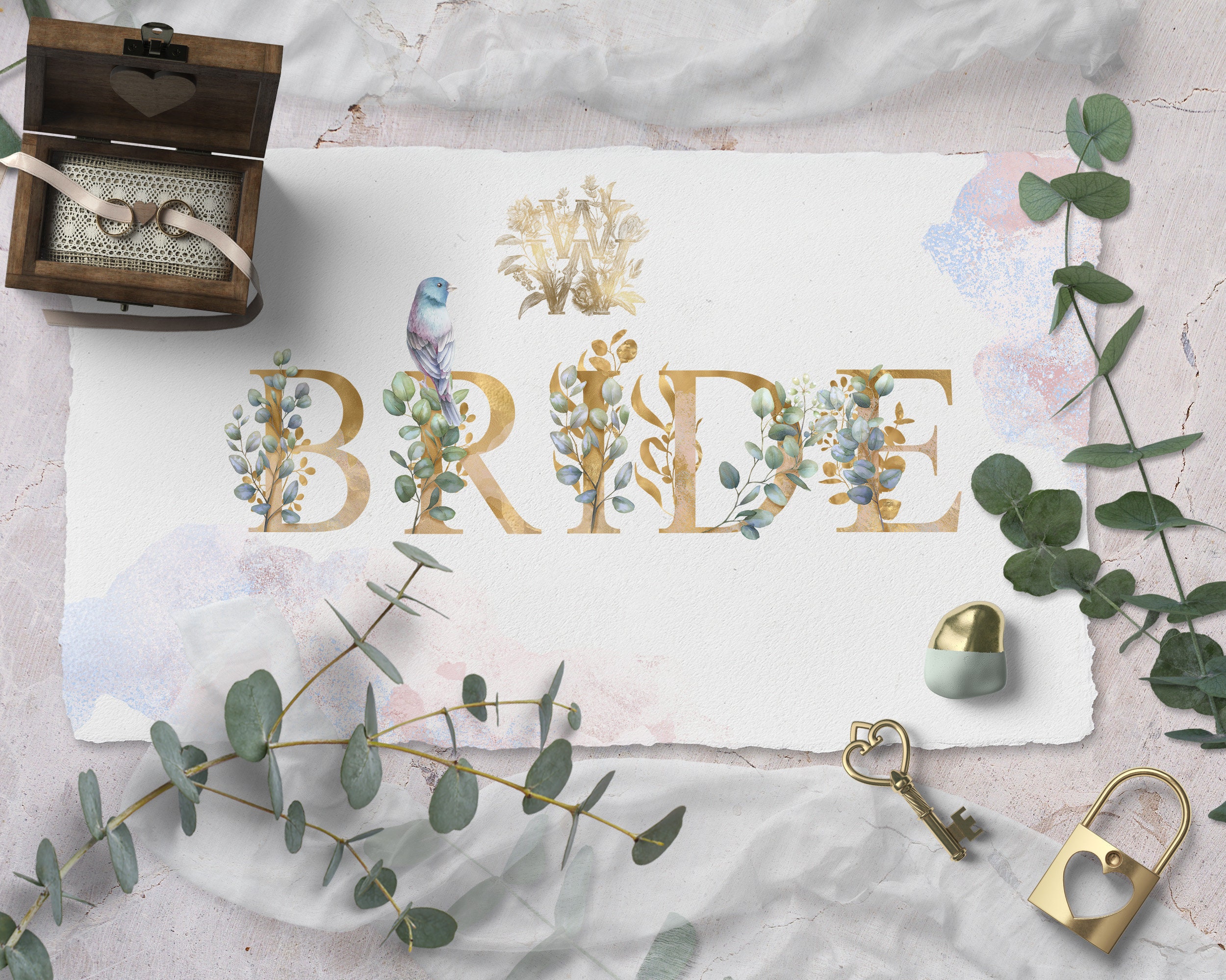 Eucalyptus Alphabet Watercolor Clipart Gold Floral Letters | Etsy Australia