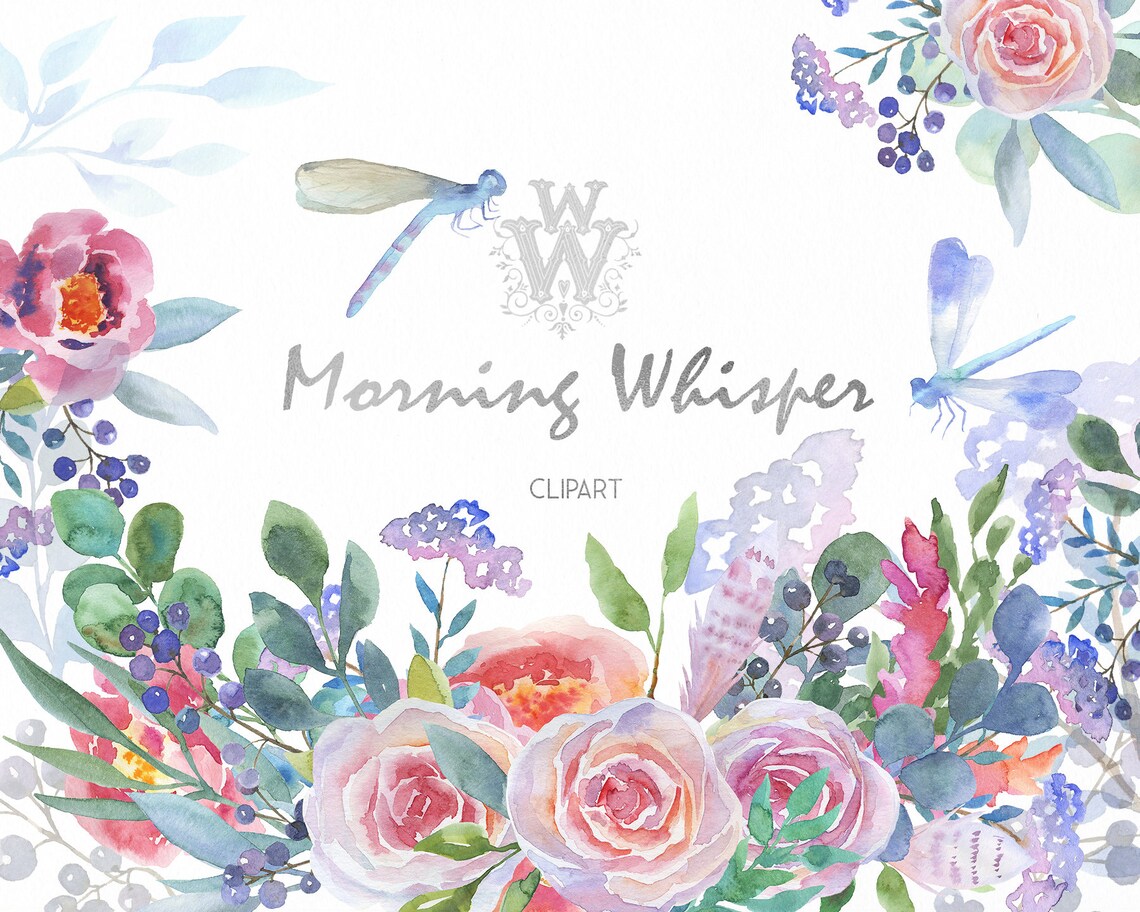 Watercolor Blush Pink Floral Clip Art Rose Peony Flower | Etsy