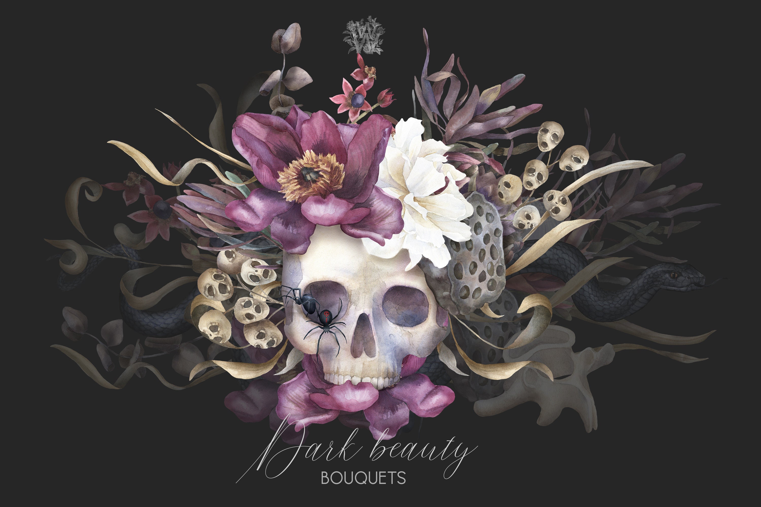 Watercolor Halloween Border Clipart Dark Gothic Wedding PNG - Etsy