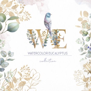 Aquarel eucalyptus en lavendel clipart, groen bruiloft grens, bloemen monogram png, rustiek frame, boho krans elementen