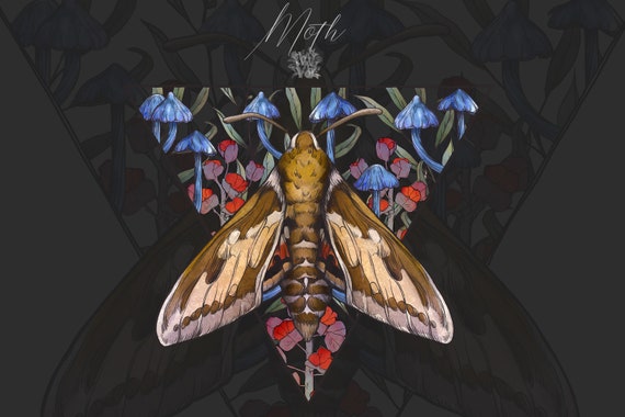 Moth sublimation png design, gothic clipart, witch insect