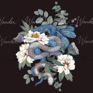 Imagem png de cobra floral de alta resolução, design de sublimação de camiseta, clipart de cobra, clipart gótico, uso comercial