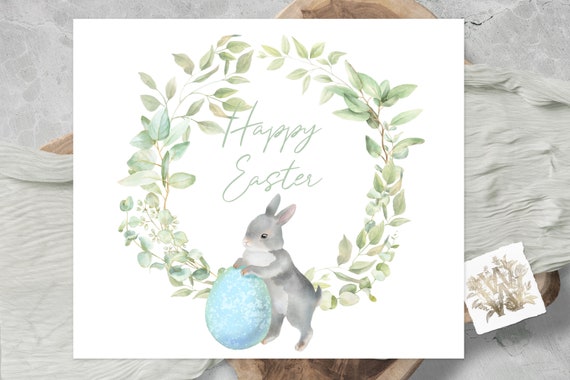 Cute Easter clipart, watercolor bunny clip art, egg hunt borders, hand-drawn baby rabbit, wreath PNG, pastel shades, spring frame