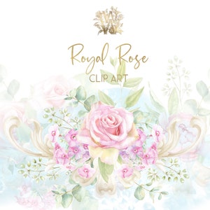 Watercolor wedding border clipart, dusty pink rose bouquets clip art, sublimation png
