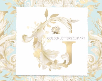 Golden Regency alphabet Letters Clipart: Hand drawn Watercolor Baroque Monogram Initials (PNG), vintage ornament