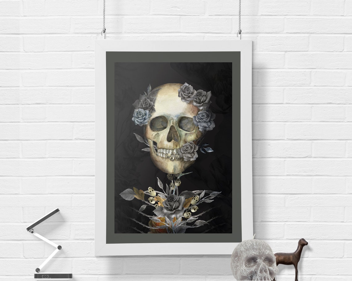 Watercolor Printable Skull Wall Art Halloween Gothic Party Etsy