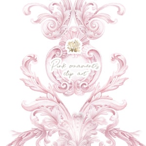 Acuarela rosa adornos clip art, elementos barrocos clipart, bordes de princesa, calados antiguos, baby shower real, es una niña