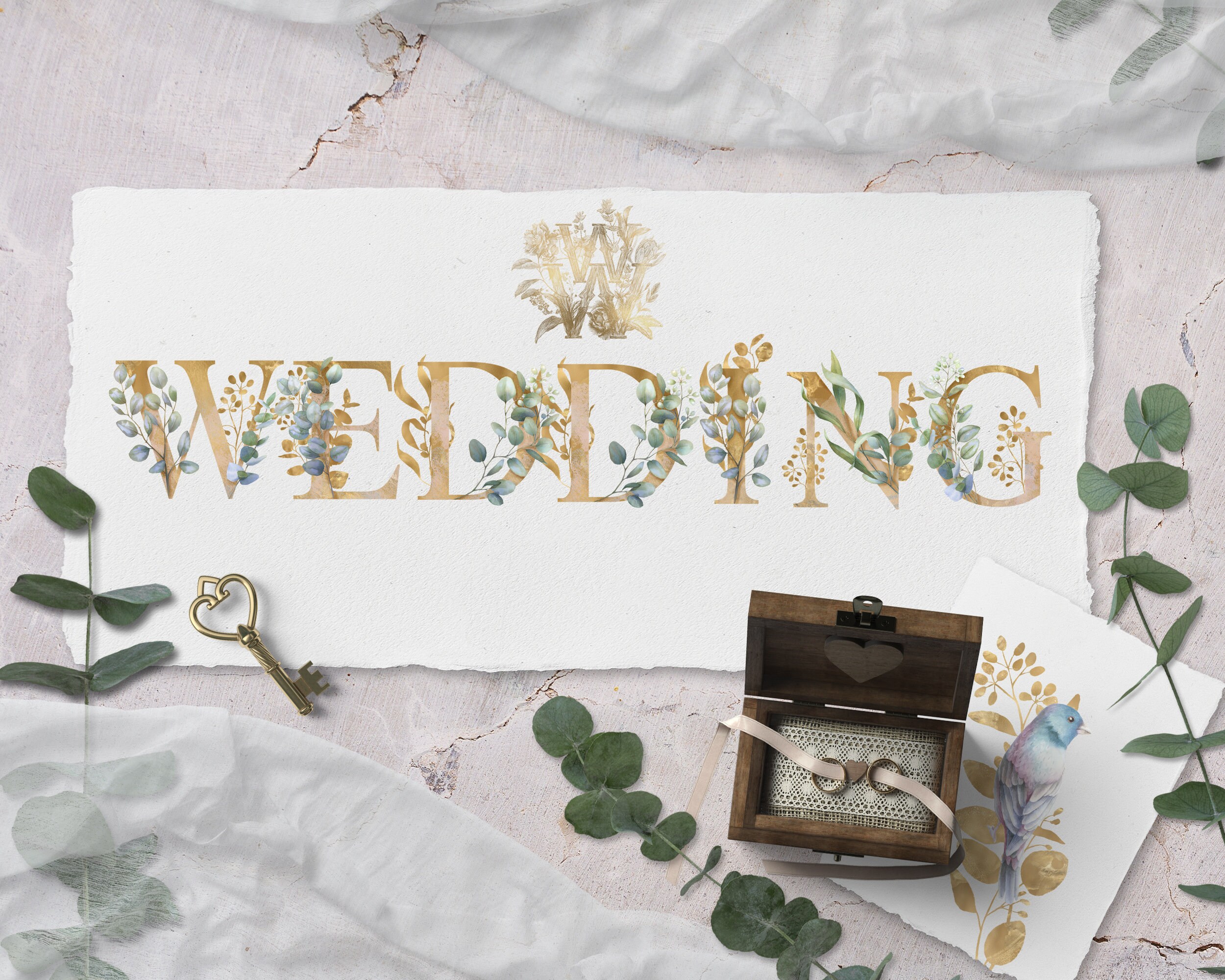 Eucalyptus Alphabet Watercolor Clipart Gold Floral Letters - Etsy Australia