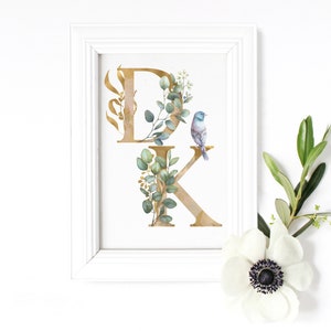 Eucalyptus Alphabet Watercolor Clipart Gold Floral Letters | Etsy Australia