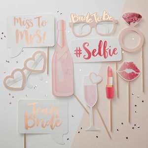 Bachelorette Party Photobooth Props, Rose Gold Bachelorette Party Photo Props, Bridal Shower Photo Props, Stagette Props, Hen Party Props