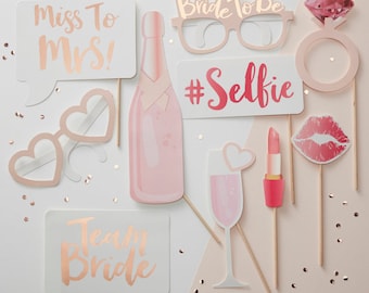 Bachelorette Party Photobooth Props, Rose Gold Bachelorette Party Photo Props, Bridal Shower Photo Props, Stagette Props, Hen Party Props