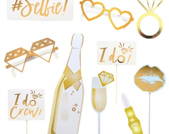 Bachelorette Party Photobooth Props in GOLD for Bridal Shower, I Do Crew, Stagette, Hen Party, Stagette