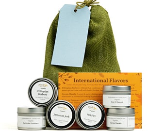 International Spices Gift Bag (6 Gourmet Organic Seasonings from Around the World) | Gift for People Who Love to Travel + Cook