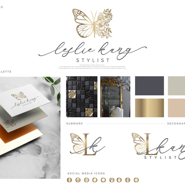 Branding Kit,Botanisches Logo,Schmetterling Logo,Natur Logo,Initialen Logo,Goldfoil Logo,YogaLogo,Floral Logo,FotografieLogo,Wasserzeichen,Boho Logo