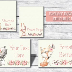 Woodland food label, Woodland party decor, Woodland food tent, Woodland birthday party, instant download, gift tag, woodland baby shower