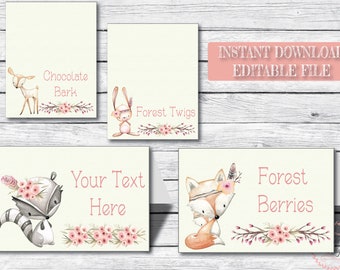 Woodland food label, Woodland party decor, Woodland food tent, Woodland birthday party, instant download, gift tag, woodland baby shower