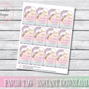 Mermaid thank you tag, Mermaid favor tag, instant download, mermaid birthday party, mermaid party decorations, glitter tag, printable image 3