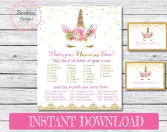 Unicorn name game, unicorn game sign, unicorn party game, unicorn party decorations, unicorn birthday party, unicorn horn, unicorn