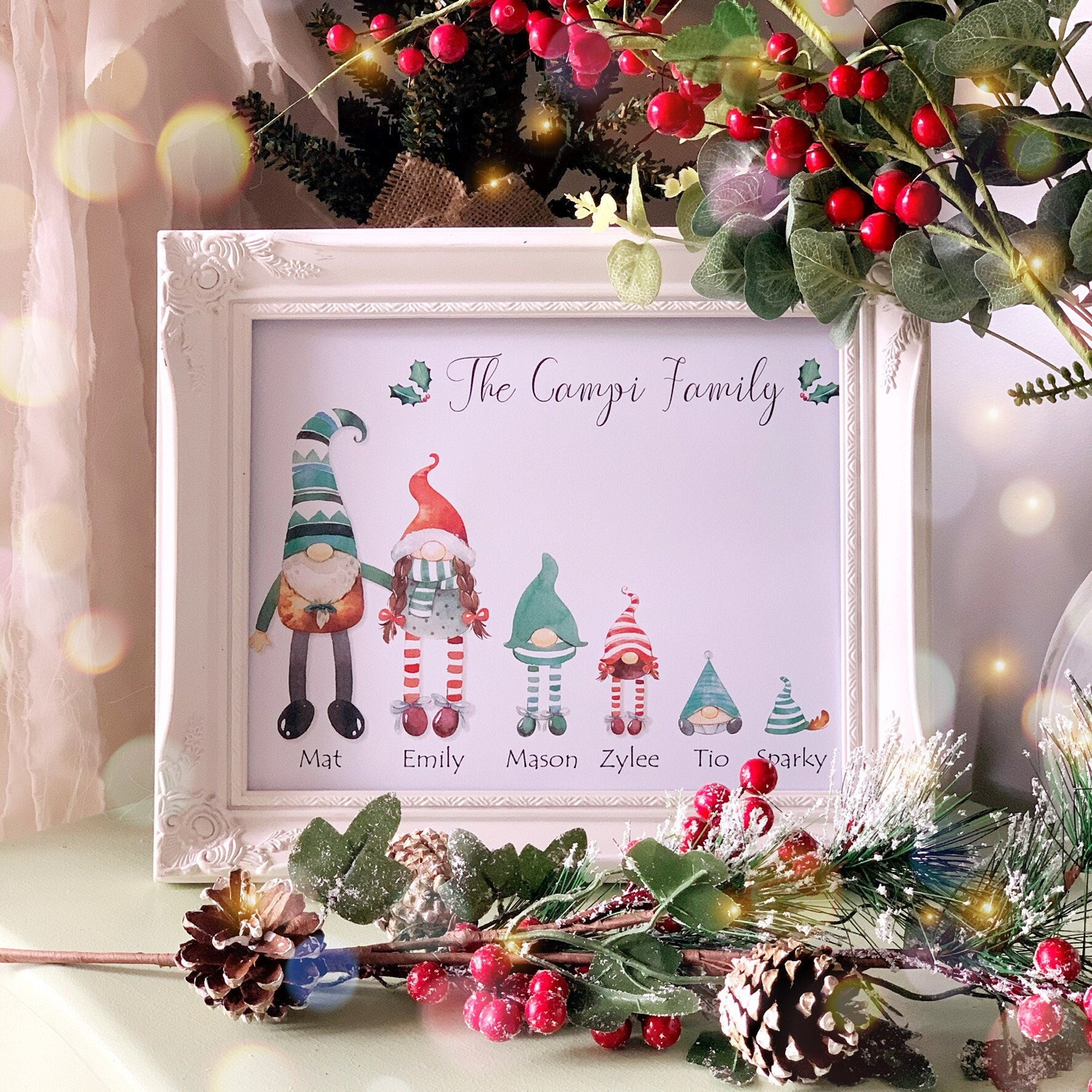Christmas Family Portrait, Custom Family Print, Gnome Family print, G…