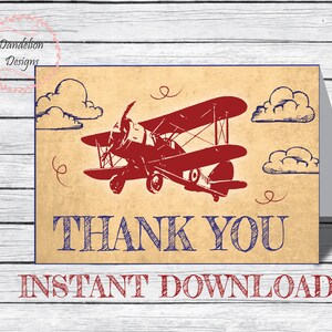 Flugzeug-Danke, Dankeschön-Karte, Vintage-Flugzeug-Partei, Flugzeug-Baby-Dusche, Flugzeug-Geburtstagsfeier, seine ein Junge, sofort-Download