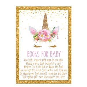 Unicorn Books for Baby Card, Unicorn Card, Unicorn Baby Shower Party ...