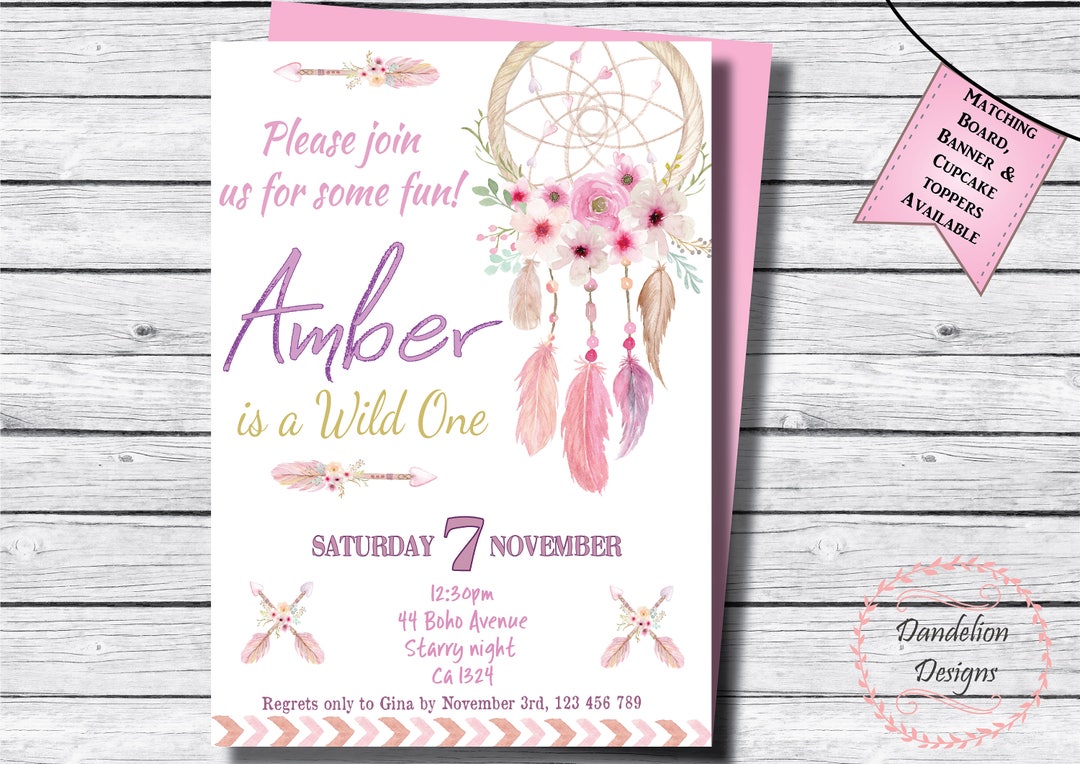 Dreamcatcher Boho Birthday Invitation Wild One First Etsy