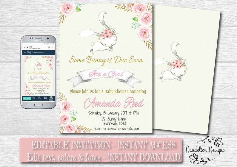 Bunny Baby Shower Invitation Instant Download Floral Bunny Etsy Bunny Baby Shower Invitation Instant Download Floral Bunny Etsy