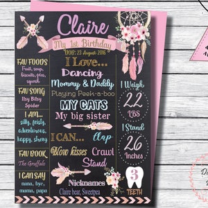 Boho 1o compleanno Poster, Dream catcher lavagna, Boho party, Dreamcatcher Sign, decorazioni di compleanno tribali, Primo compleanno, tema boho