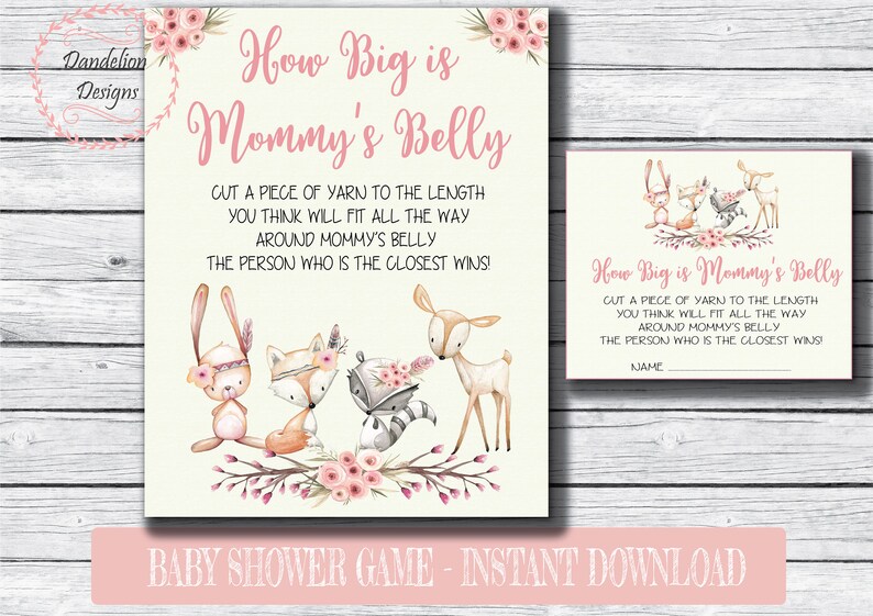 Woodland Baby Shower Game Measure Mommys Belly Game Instant Etsy