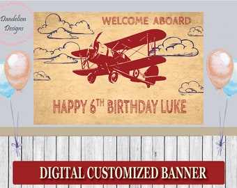 Airplane birthday backdrop, Airplane banner, 1st birthday poster, Printable Background poster, Time Flies, Vintage airplane party, printable