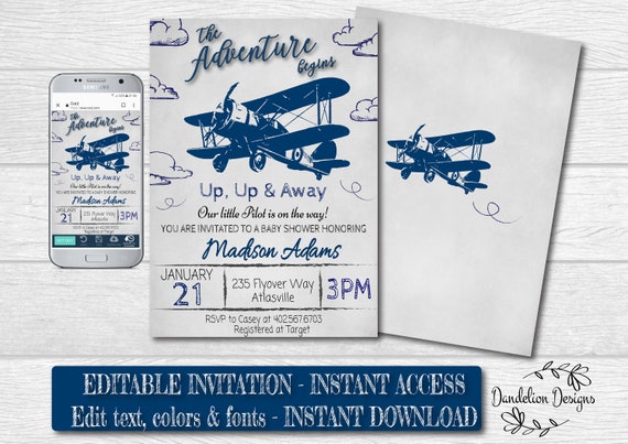 Party Supplies Vintage Air Force Aeroplane Invitations Baby Shower
