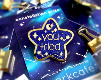 You Tried Star Hard Enamel Pin | Starry Enamel Pin, Constellation Enamel Pin, Space Pin, Glitter Enamel Pin, Gold Star Pin, Self Care Pin