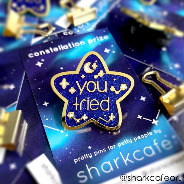 You Tried Star Hard Enamel Pin | Starry Enamel Pin, Constellation Enamel Pin, Space Pin, Glitter Enamel Pin, Gold Star Pin, Self Care Pin