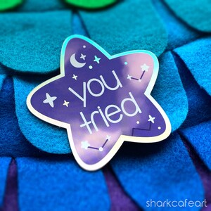 Je hebt geprobeerd Star Holographic Sticker | Leuke grappige gift | Constellation Prijs Sticker | Ruimte Esthetische Sticker