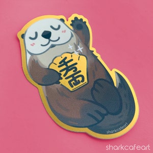 Lucky Awwter Sea Otter GOLD FOIL Sticker / Cute Ocean Animal Sticker / Papelería japonesa