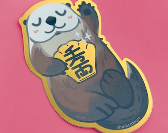 Lucky Awwter Sea Otter GOLD FOIL Sticker | Cute Ocean Animal Sticker | Japanese Stationery