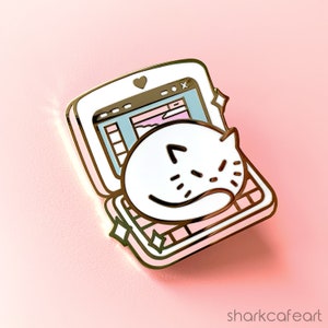 Naptop Cat Hard Enamel Pin | Computer Cat Enamel Pin | Cat Laptop Enamel Pin | Kitty Enamel Pin | Cute Enamel Pin | Cat Lover Gift | Cat Mom