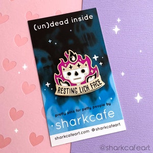 PINK Resting Lich Face Enamel Pin | Mental Health Pin | Funny Cute Zombie Undead Fantasy