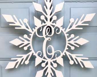 Wooden Snowflake Monogram, Wood Painted Monogram, Christmas decoration, Winter Wreath, Door Hanger, Wooden Initials, Wood Letters